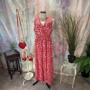 NWOT📌 Emery Rose Red- White Floral Daisy Print Maxi Dress w/ Elastic Waistline